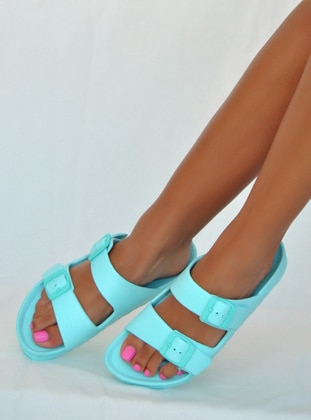 Turquoise - Sandal - Slippers - Pembe Potin