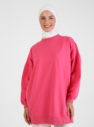 Oversized Cotton Long Sweatshirt Dark Pink