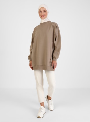 Oversized Cotton Long Sweatshirt Dark Mink