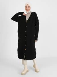 Long Cardigan With Button Detail Black