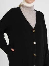 Long Cardigan With Button Detail Black