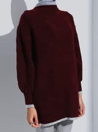 Balloon Sleeve Detailed Sweater Tunic Burgundy
