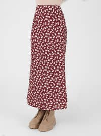 Maroon - Floral - Unlined - Skirt