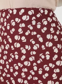 Maroon - Floral - Unlined - Skirt