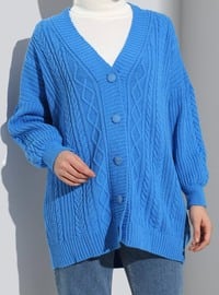 Patterned Button Detailed Sweater Cardigan Deep Blue