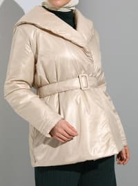 Belt Detailed Jacket Form Coat Beige