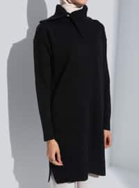 Black - Polo neck - Unlined - Knit Tunics