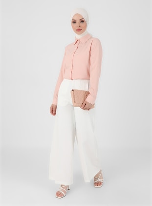 Wide Leg Trousers With Pockets Ecru