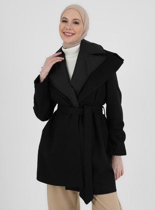 Black - Fully Lined - Double-Breasted - Jacket - Refka
