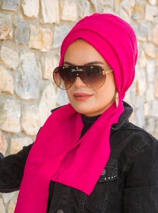 Patterned Crepe Undercap With Scarf Fuchsia Instant Scarf