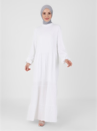 White - Crew neck - Unlined - Modest Dress - Meryem Acar