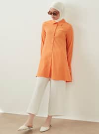 Front Button Shirt Tunic Orange