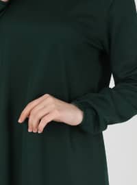 Modest Dress With Elastic Sleeve Ends Emerald Green