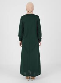 Modest Dress With Elastic Sleeve Ends Emerald Green