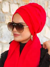 أحمر - من لون واحد - حجابات جاهزة
