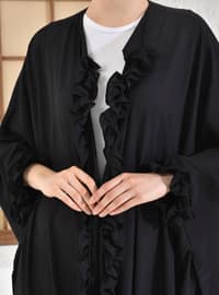 Front Ruffle Detailed Oversized Top Black