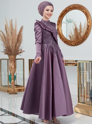 Purple - Fully Lined - Crew neck - Modest Evening Dress - Aslan Polat