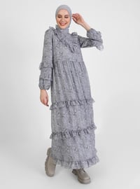 Shawl Patterned Modest Dress Sky Blue