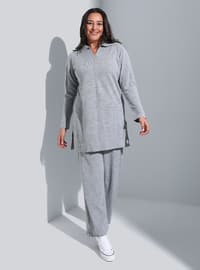 Gray - Point Collar - Unlined - Plus Size Suit