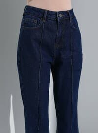 Denim Pants With Rib Detail Navy Blue