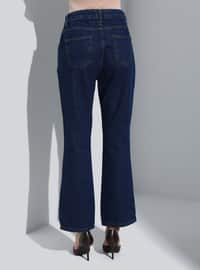 Denim Pants With Rib Detail Navy Blue