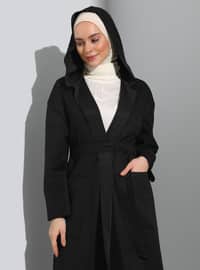 Scuba Suede Hooded Hijab Cape Black Coat