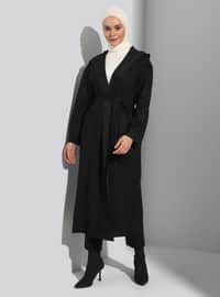 Scuba Suede Hooded Hijab Cape Black Coat