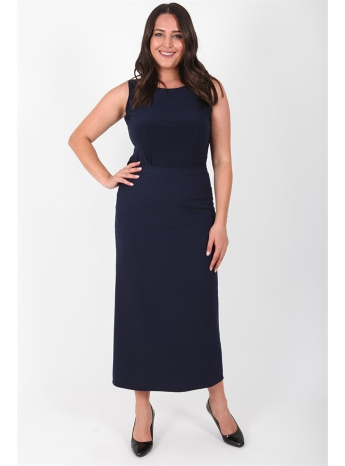 Navy Blue - Plus Size Skirt - Arıkan