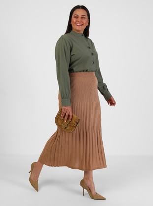 Oversized Skirt With Elastic Waist Camel