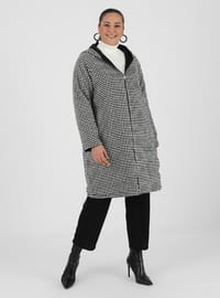 Plus Size Houndstooth Double-Sided Trenchcoat Black
