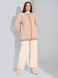 Plus Size Houndstooth Patterned Sweater Cardigan Camel