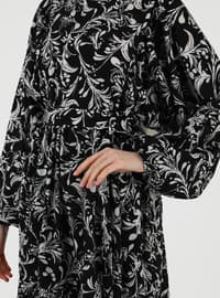 Floral Patterned Modest Dress Black