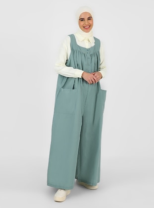 Button Detailed Oversized Jumpsuit Cold Green