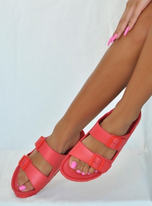 Red - Sandal - Slippers - Pembe Potin