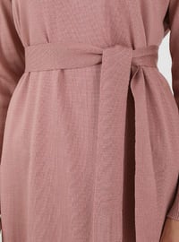 Side Slits Belt Detailed Sweater Tunic Deep Pink
