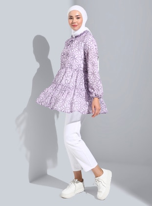 Floral Patterned Lined Chiffon Tunic Lilac