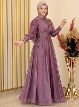 Lilac - Fully Lined - Crew neck - Modest Evening Dress - Fashion Showcase Design