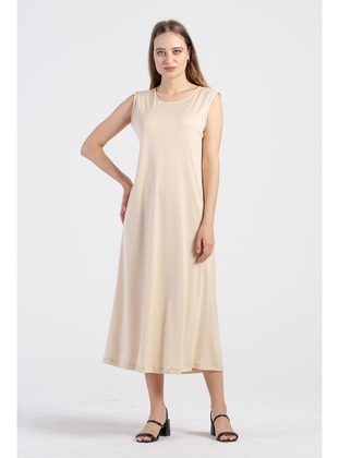 Beige - Modest Dress - In Style