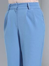 Wide Leg Pleated Fabric Pants Deep Blue