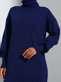 Balloon Sleeve Sweater Modest Dress Navy