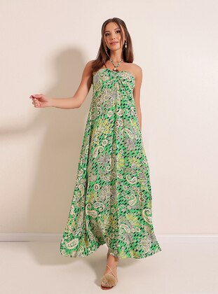 Light Green - Multi - Modest Dress - By Saygı