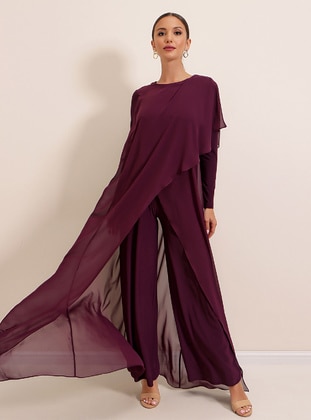 Long Sleeve Top Chiffon Lycra Hijab Evening Dress Jumpsuit Purple