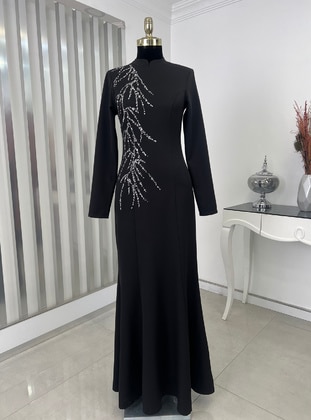 Black - Unlined - Crew neck - Modest Evening Dress - Rana Zenn