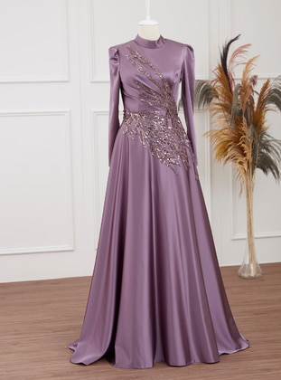 Lilac - Fully Lined - Crew neck - Modest Evening Dress - Lavienza