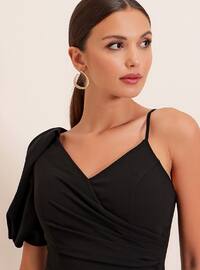 Fully Lined - Black - V neck Collar - Evening Dresses