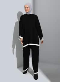 Knitwear Suit With Slit And Stripe Detail Black Off White