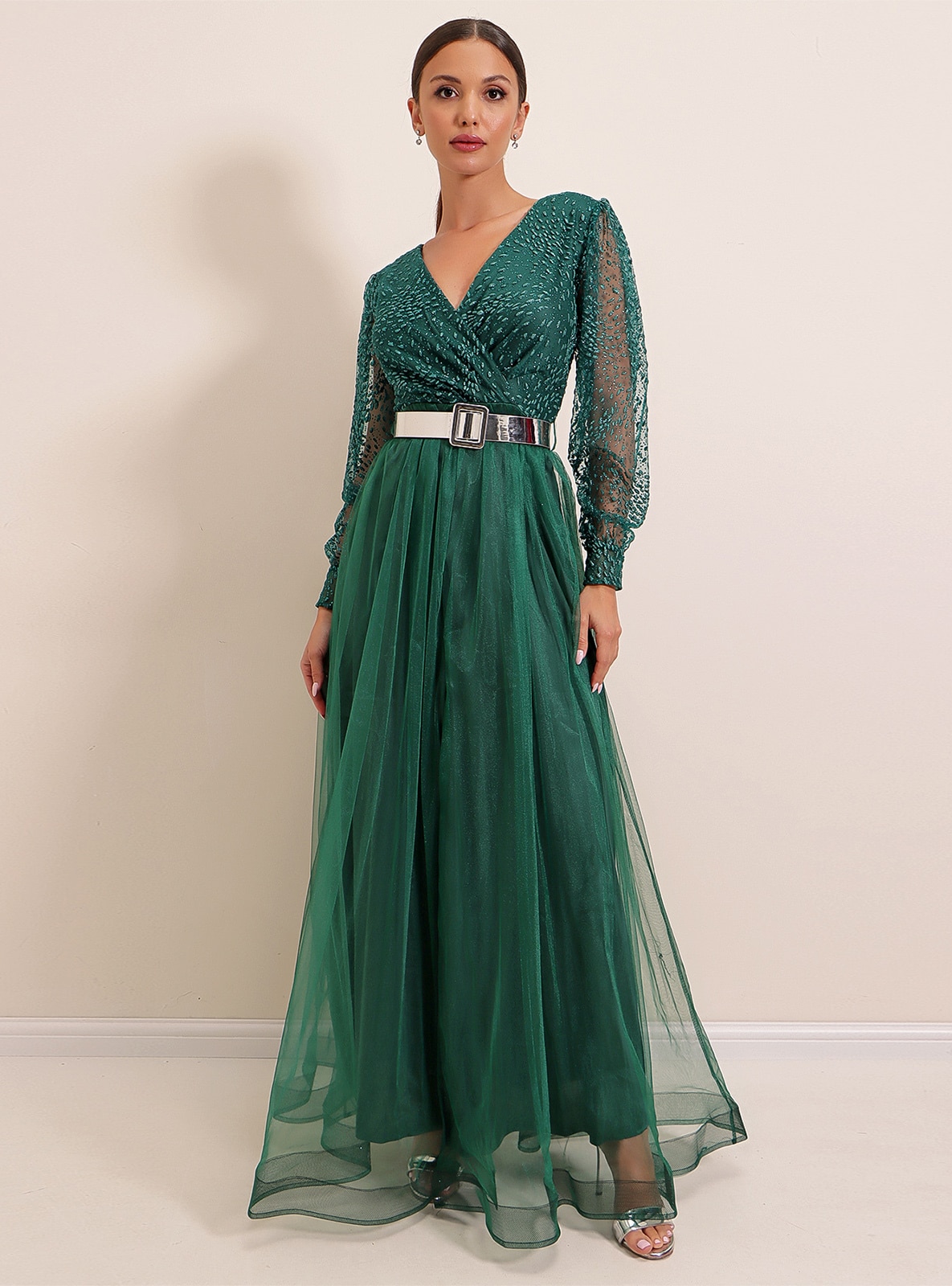 Fully Lined - Silvery - Emerald - Double-Breasted - Evening Dresses