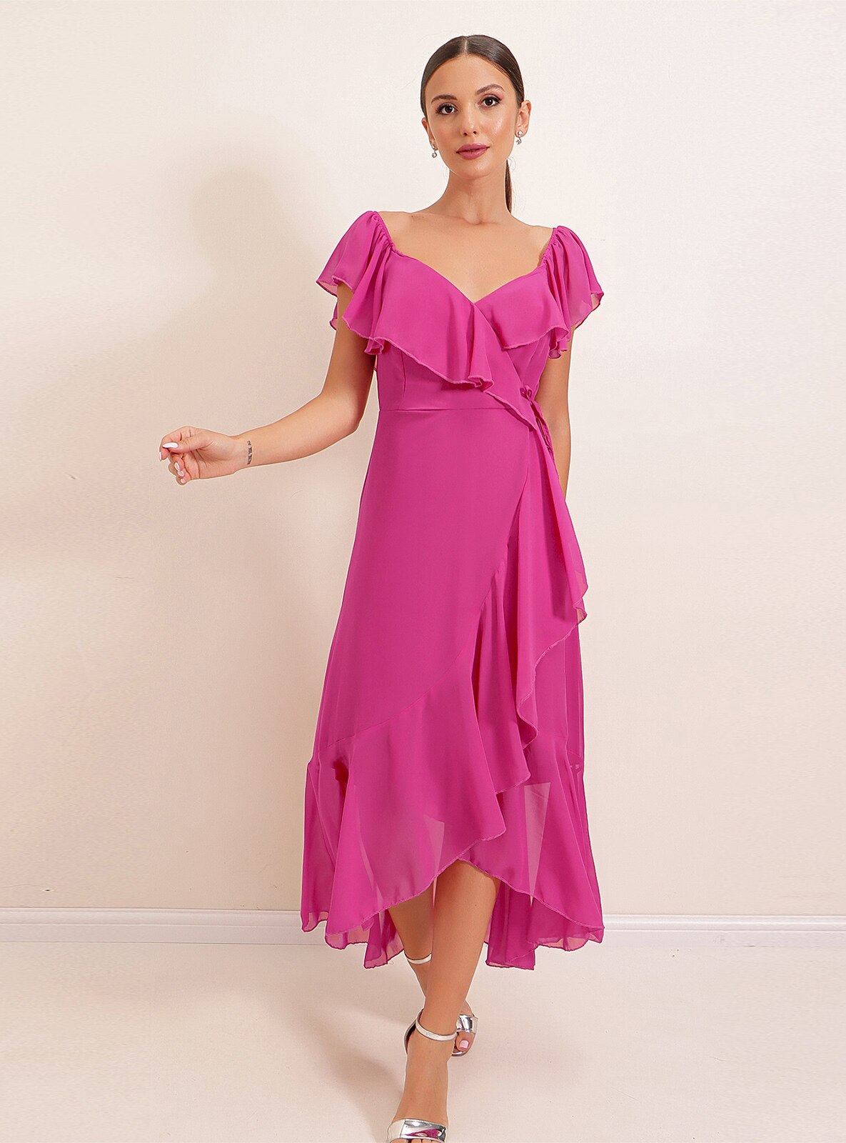 Fully Lined - Fuchsia - Double-Breasted - Evening Dresses