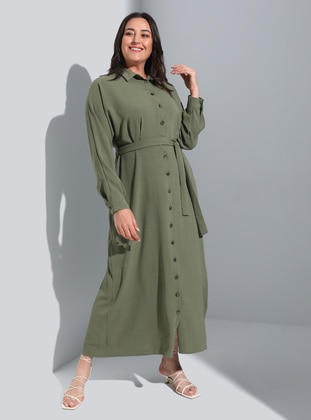 Plus size khaki sales shirt dress