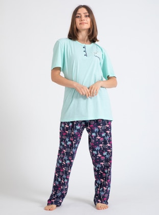 Sea-green - Multi - Plus Size Pyjamas - Tampap